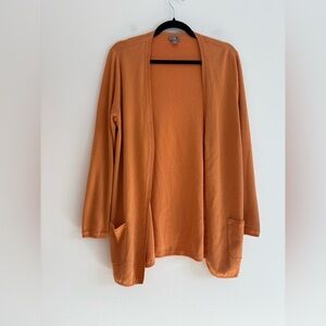 J Jill Cotton Blend Open Front Knit Cardigan Sweater Orange Church Minimalist